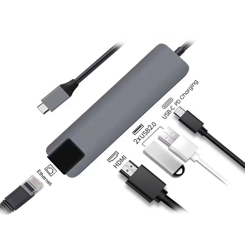 Pbuddy 5-In-1 USB-C Multifunction Adapter USB Hub (HDMI + 2 USB Ports + PD + Ethernet port) HDTV 4K Pbuddy 5-In-1 USB-C Multifunction Adapter USB Hub (HDMI + 2 USB Ports + PD + Ethernet port) HDTV 4K